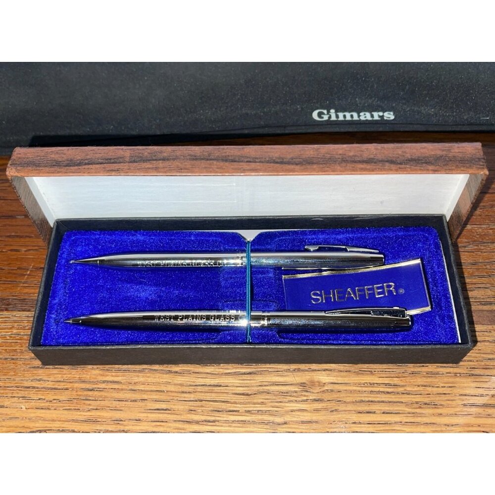Vintage Sheaffer Mechanical Pencil and Pen in wood grain style box